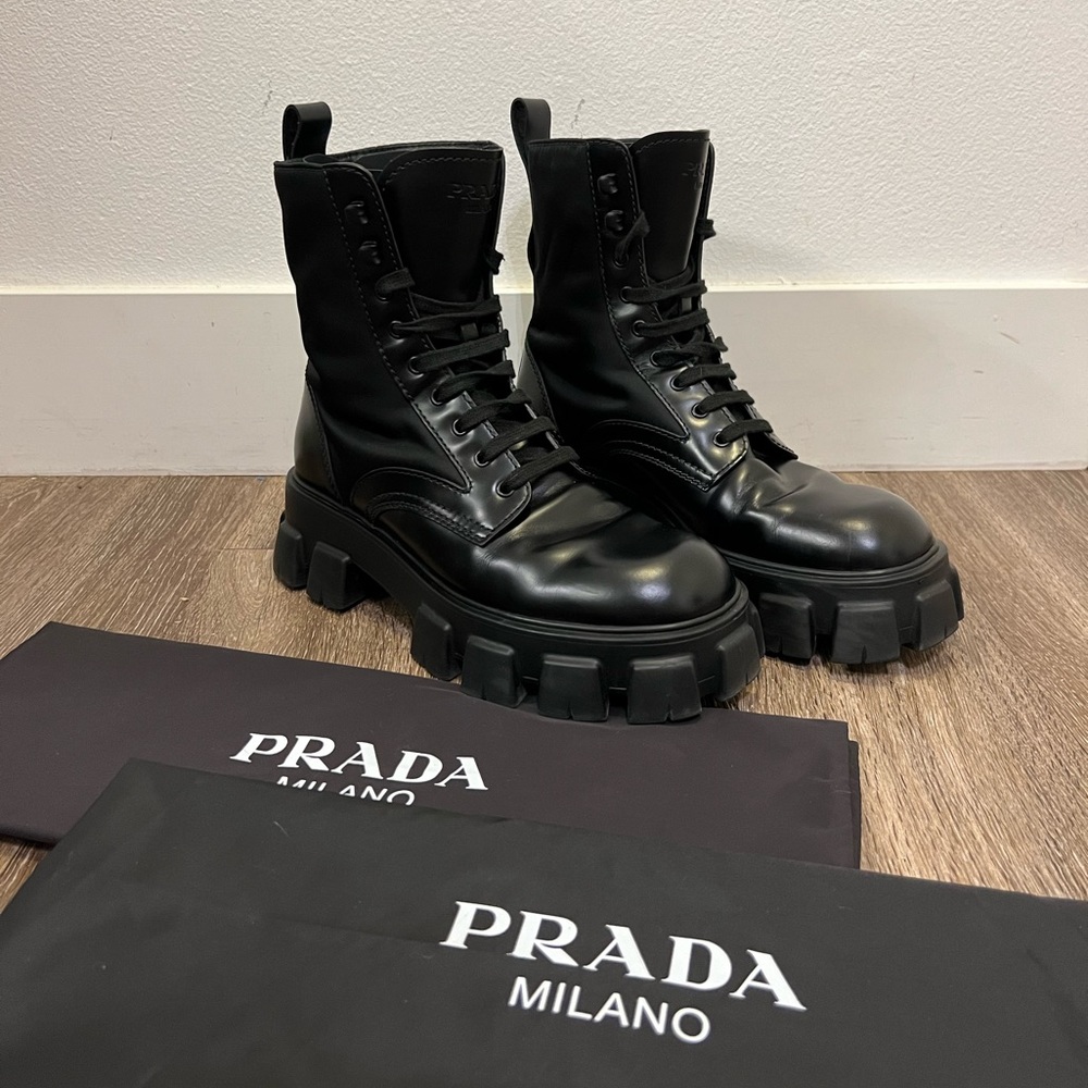 PRADA Monolith Leather and Re-Nylon Boots - 💯 AUTHENTIC - SZ 9